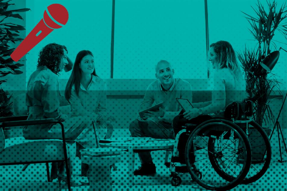 Group of people sat in a circle with microphone vector