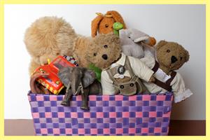 A basket filled with toys