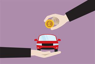 Graphic of hands, one holding a £ and one holding a car