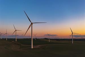 Wind turbines at sunset