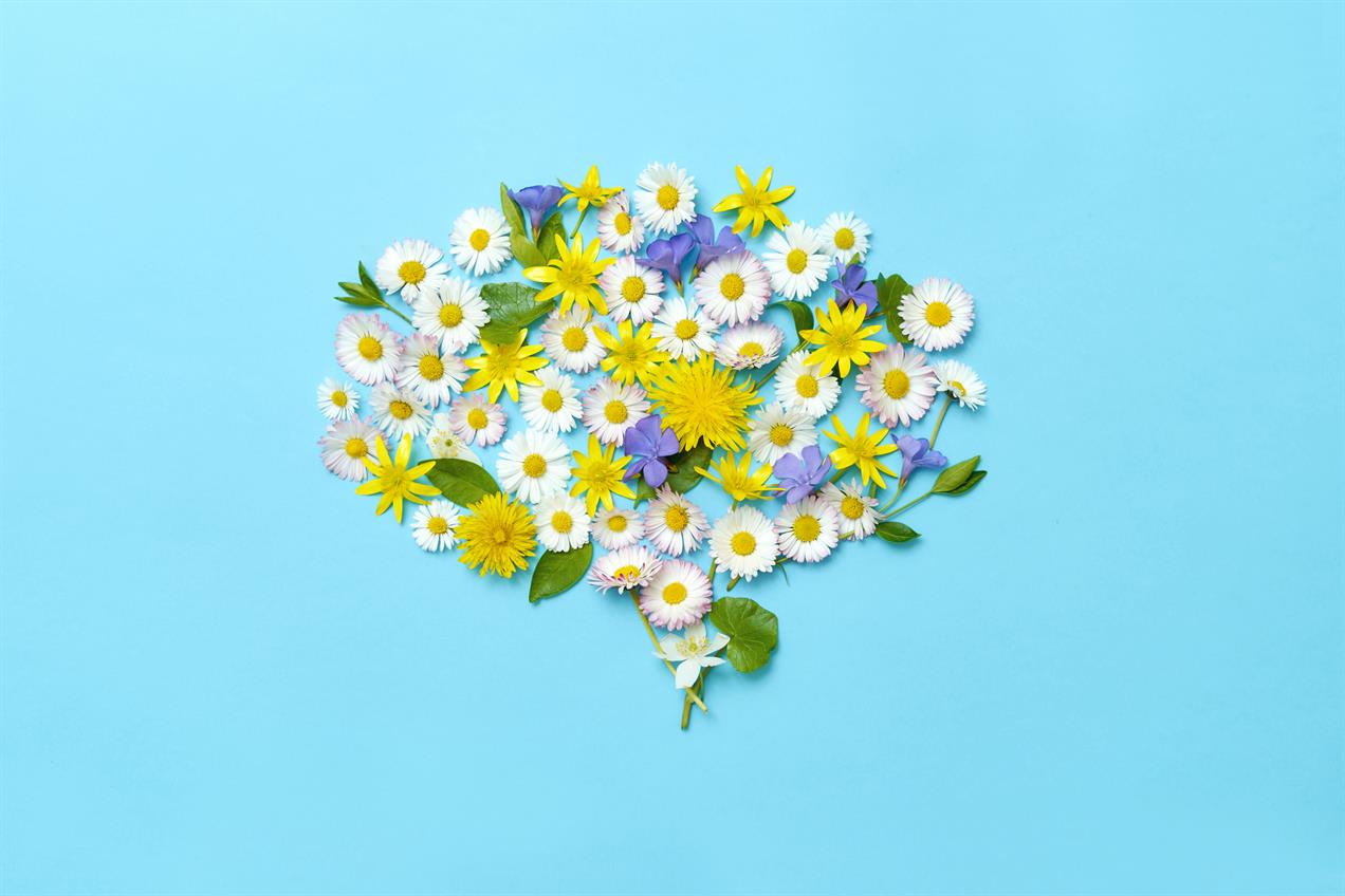 flowers arranged in the shape of a brain