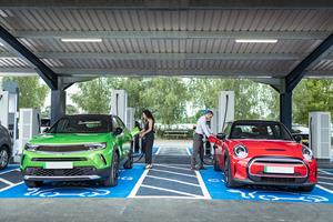 Electric cars parked in a car park