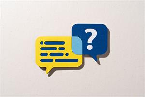 Graphic with text bubble and question bubble