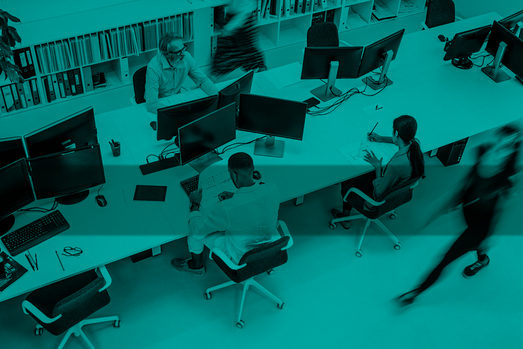 Aerial view of workers in an office