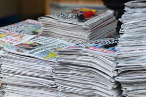 stacks of newspapers