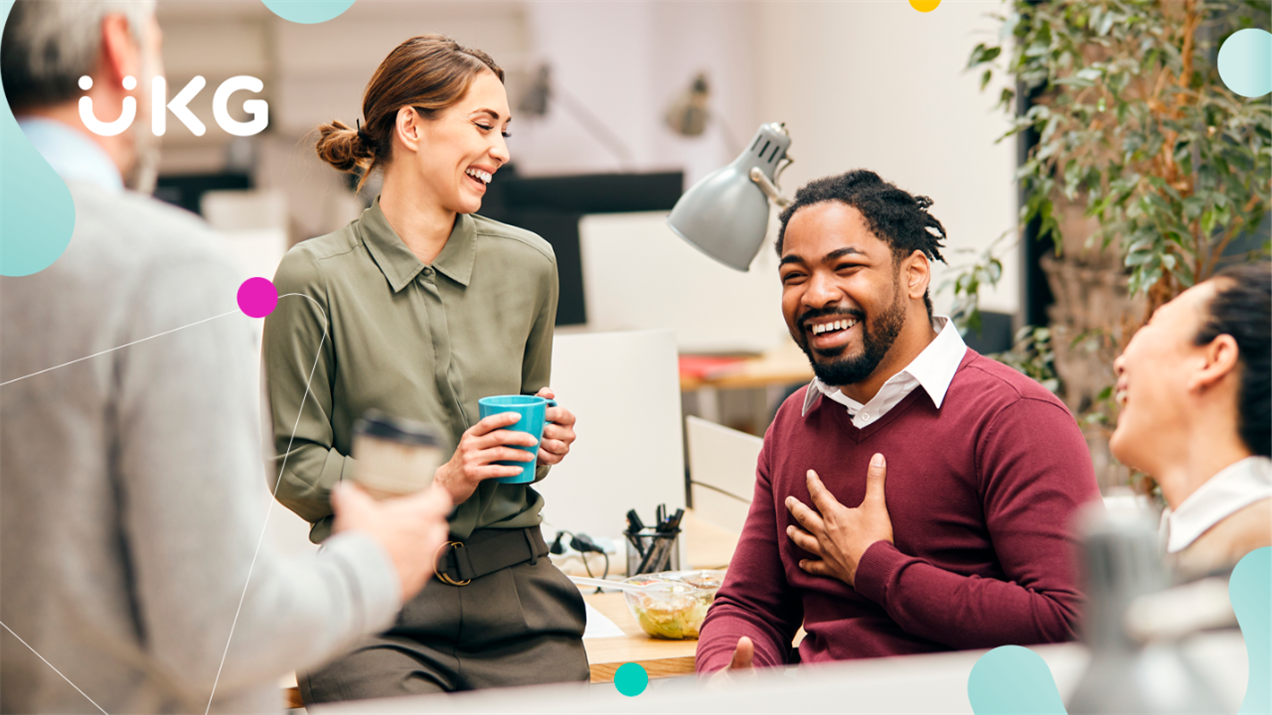 colleagues smiling and chatting