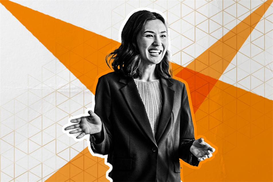 Woman smiling and gesturing