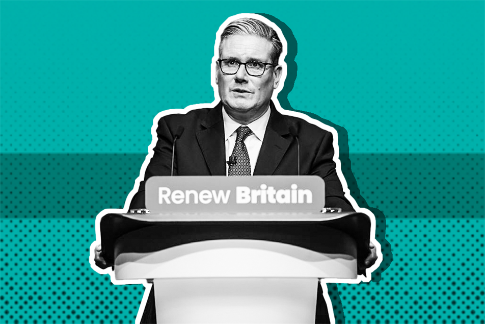 Keir Starmer behind a pedestal