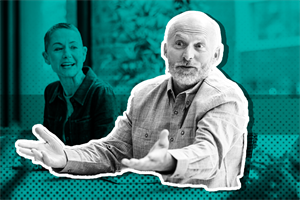 Man sat down speaking