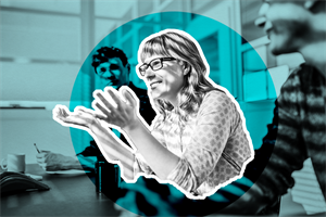 person gesturing during a meeting