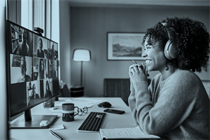 Woman at home on a video call