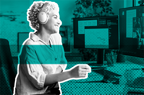 Woman sat in front of a computer screen on a video call