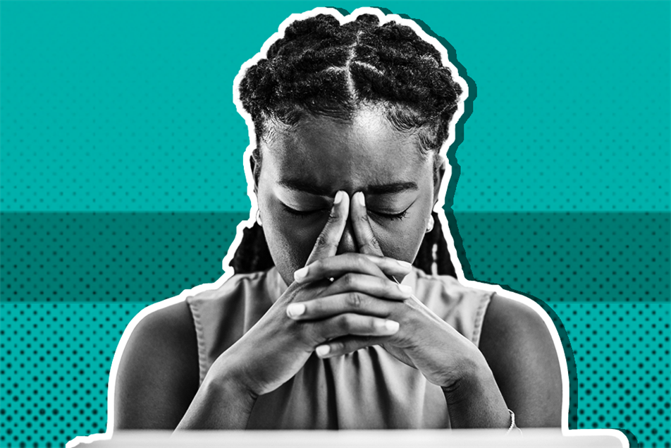 Close up of someone closing their eyes with hands on their face