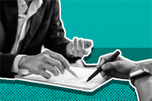 Close up of people signing a contract