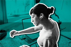 Person sat at a desk at home