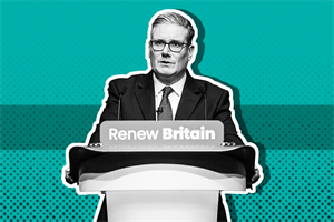 Keir Starmer behind a pedestal