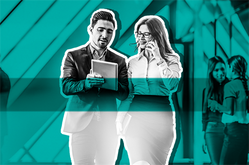 Two people walking and talking