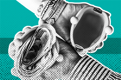 Close up of hands holding open purses