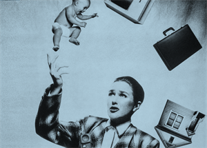 Woman juggling various objects