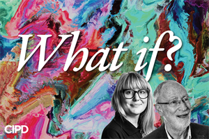 What If podcast logo with black and white photos of the contributors 